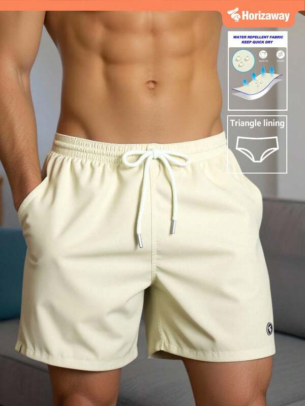 Horizaway Apricot Men's Beach Shorts Christmas  With Water Repellent Fabric Quick Dry Technology And Pockets Ideal For Summer Sports And Gym Commuting Mens Shiny Cream Shorts Yellow Men Swim Trunks Christmas Gift