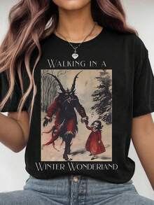 EMERY ROSE Camiseta de Navidad con estampado retro y divertido de paseo invernal en un mundo de maravillas, para mujer, de verano - Negro - Ver 1