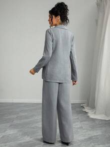 SHEIN 休闲舒适纯色外套和裤子孕妇套装 - 灰色 - 查看 2