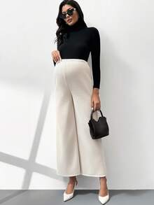 MaterniWear Pantaloni casual larghi in vita regolabile, morbidi e comodi, per gravidanza, tinta unita - Albicocca - Visualizzare 5