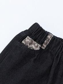 SUMWON Girls Wide Leg Baggy Jeans Leopard Print Cuff Elastic Waist Denim Pants Autumn Winter Fashion Bottoms - Dark Wash - View 4