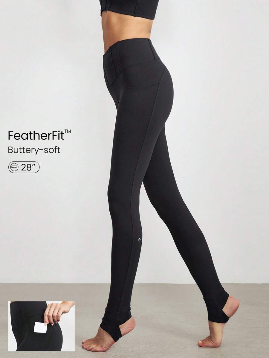 GLOWMODE 28" FeatherFit™ Hiệu ứng áo nịt ngực Eo Quần legging Stirrup Với túi - màu đen - Xem 1