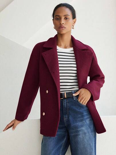 Lumivelle Women's Autumn/Winter Long Sleeve Metal Button Double-Breasted Mid-Length Overcoat