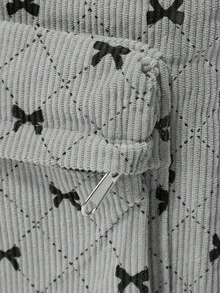 ROMWE Kawaii 可爱学院风撞色蝴蝶结褶皱个性化柔软女生背包，适合旅行、散步，可装笔记本电脑、教科书、衣服，容量大，艺术风格青少年书包，女士或学生书包，非常适合装书、购物、返校等，可爱蝴蝶结背包返校必备品 - 灰色 - 查看 4