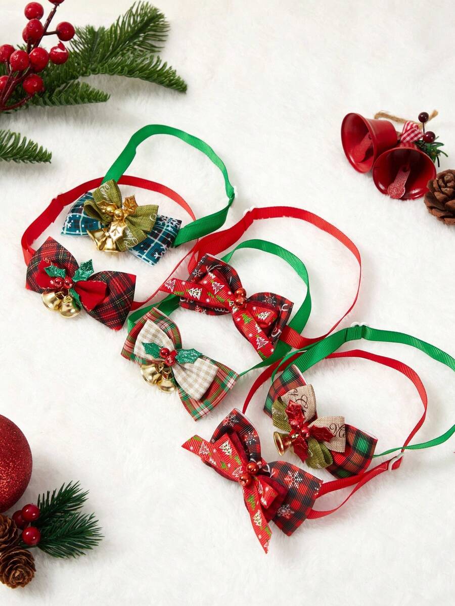 PETSIN 1 件宠物圣诞领结铃铛项圈，圣诞元素印花，狗领结，猫单蝴蝶结项圈，宠物节日装饰，宠物领结，宠物