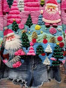 SHEIN LUNE 圣诞纹理圣诞老人印花加大码女式运动衫秋冬女士服装 - 彩色 - 查看 5