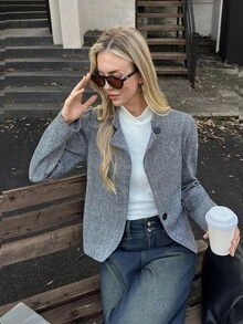 Elyressa 淑女编织优雅时尚的秋季通勤夹克 - 深灰色 - 查看 5