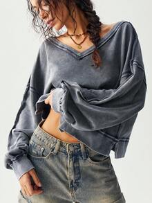 Bohemela 大码女式休闲宽松短袖和长袖运动衫 - 深灰色 - 查看 8
