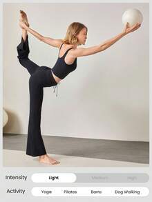 GLOWMODE 31 英寸 FeatherFit™ 可调节抽绳腰部喇叭紧身裤 低冲击瑜伽日常 - 黑色 - 查看 6