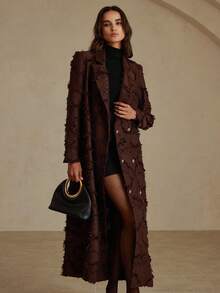 Aveloria Rosie 秋冬卡其色英伦风复古优雅简约宽松加厚3D刺绣长款风衣西装外套 - 棕色 - 查看 1