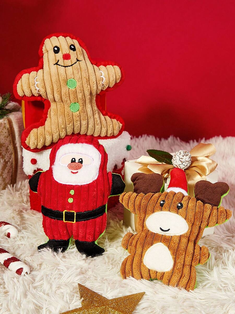 PETSIN 1个毛绒宠物圣诞玩具，狗狗玩具，猫咪玩具，猫狗圣诞礼物。这款宠物玩具可以玩耍、咬、捏，还能发出声音。作为礼物，你的狗狗一定会喜欢它。 - 彩色 - 查看 1