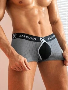 WENEZON 男士深灰色针织平角内裤，几何图案，饰有滚边，男士平角内裤，带囊袋，男士平角内裤 - 深灰色 - 查看 3