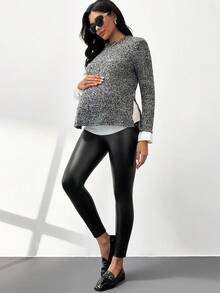 MaterniWear Maternity Solid Color Adjustable Waist PU Leather Leggings Maternity Leggings Pregnancy Pants Black Leggings For Women Pregnancy Clothing Leggings With Pockets  Black Pants  Black Pants Maternity Pants Pregnancy Leggings Maternity Clothes Pregnant Outfits Pregnancy Clothes Maternity Biker Short - Black - View 5