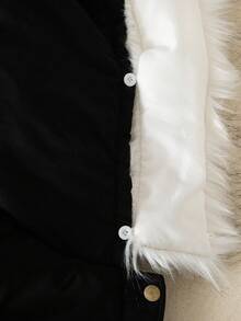 SHEIN 女童加厚派克大衣，时尚连帽，仿皮草领，拉链开合，腰部抽绳，口袋，百搭，适合秋冬 - 黑色 - 查看 9