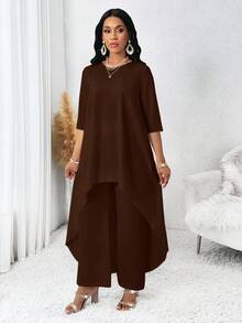 SHEIN Lady 四季秋季女装 白色长袖不对称两件套 女士秋季套装 女士套装 女士服装套装 女士两件套 秋季两件套 返校季 秋季女士套装 白色女士套装 女士服装套装 套装 两件套 婚礼礼服 女士两件套 沙滩装 女士沙滩装 女士沙滩裤 - 摩卡棕 - 查看 6