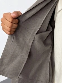 SHEIN PETITE Women's Metal Decoration Brown Gray Imitation Linen Waist Suit Jacket/Fall Women Clothes/Fall Outfits Women /Fall Outfits/Back To School/Homecoming/Business Casual Woman /Old Money Style Women/Office Outfits For Women/Going Out Outfits,Fall Clothes For Women