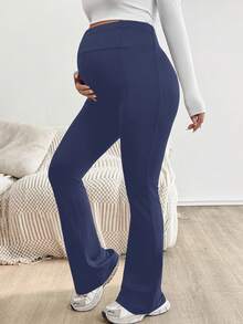 SHEIN Maternity Adjustable Waist Skinny Flared Long Pants With Super High Waist - Blue - View 4
