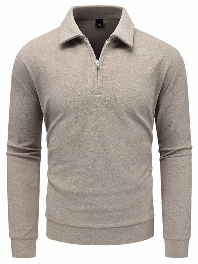 Manfinity Homme Men's Fleece Lined Warm Zip Design Knitted Sweatshirt, Fall Winter