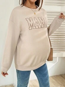 SHEIN Maternity Casual Letter Embroidery Fleece Sweatshirt, Autumn/Winter Sweatshirt For Women Embroidered Sweatshirt Mama Sweatshirt Oversized Sweatshirt Woman Women Sweatshirt