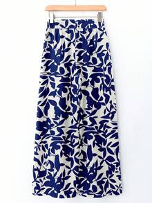 Rusticease Pantalones anchos casuales y elegantes con cintura elástica y estampado floral y de hojas, cómodos para otoño/invierno