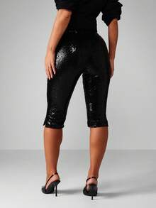 MISSGUIDED Quần lửng lửng đính sequin, cạp cao, thích hợp cho tiệc tối, đi chơi đêm, lễ hội, năm mới, biểu diễn. - màu đen - Xem 2