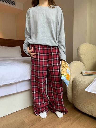 DAZY 青少年/少女休闲宽松格子睡衣/家居服，秋季圣诞节