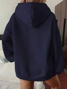 DAZY Women's Hooded Loose Casual Sweatshirt With Print - Navy Blue - View 2