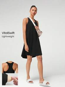 GLOWMODE VitalSwift Lightweight Quick-Dry Racerback Side Pockets Dance Skirt Dress With Built-In Supportive Bra Daily Casual Quick Dry Moisture Wicking - Black - View 1