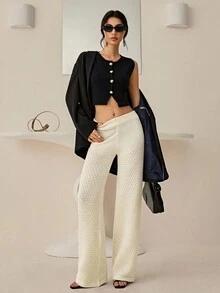 Lyxana 女士秋冬鳞片针织裤 - 杏色 - 查看 1
