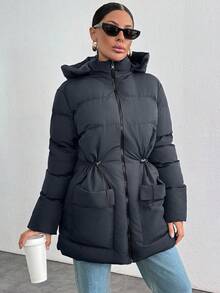 EURMUSE Women's Oversized Winter Coat With Zipper And Hood, Warm - Dark Grey - View 5