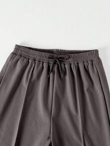 SHEIN 青少年女孩黑色休闲日常简约针织宽松百搭运动纯色裤子，适合外出、购物、户外活动，优雅腰部直筒百搭长裤，运动服 - 深灰色 - 查看 5