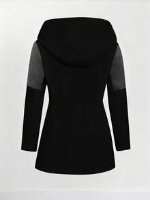 EMERY ROSE Áo khoác trùm đầu có khóa kéo thường ngày dành cho nữ với thiết kế khối màu - màu đen - Xem 2
