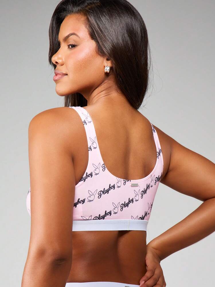 Missguided x Playboy Bralette Printed Pattern Scoop Neck Sports Style Elastic Band Pullover Comfort Daily Wear Fashion Essential Summer Spring Women Athleisure Lounge Wear