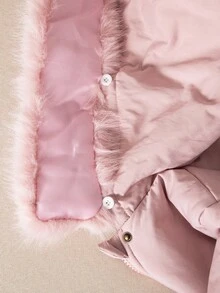 SHEIN Young Girls Autumn/Winter New Stylish Versatile Thickened Padded Coat, Hooded With Faux Fur Collar, Zipper, Pockets, Waist Cinched, Padded Coat - Pink - View 7