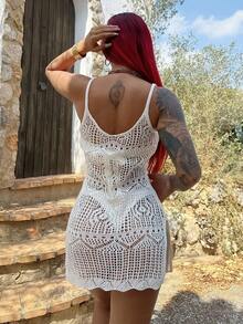 Bearsaez Summer Beach Hollow Out Side Split Cover Up - White - View 2