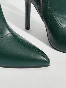 Daringsoles Giày bốt co giãn cho nữ, giày bốt bó, giày cao gót mũi nhọn gợi cảm cho bữa tiệc, giày bốt cao đến đầu gối, giày bốt da PU màu nâu, giày bốt thu/đông - màu xanh lá - Xem 10