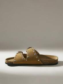 Solecia 女士新款棕色铆钉装饰扣凉拖，复古波西米亚风格沙滩休闲户外度假平底凉鞋 - 棕色 - 查看 6