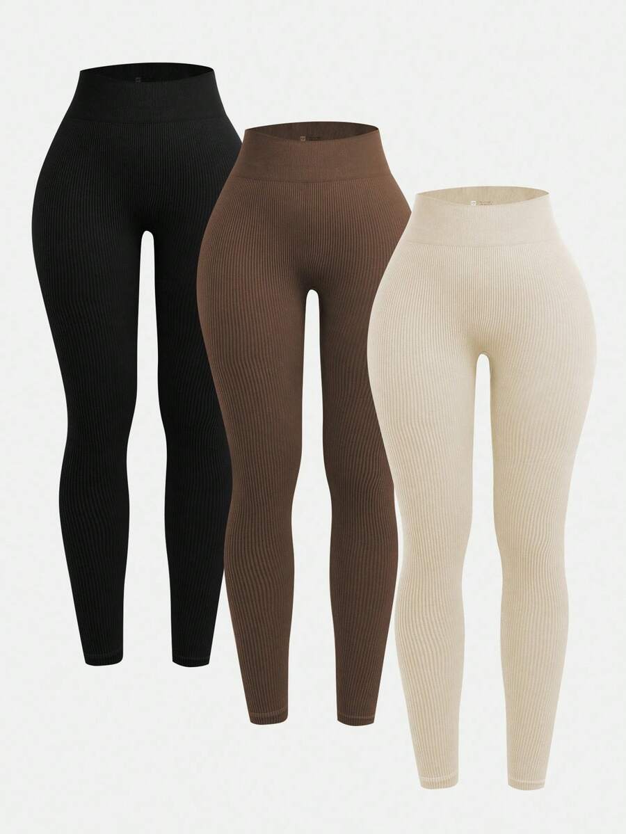 Sparklyn Bộ 3 quần legging liền mạch có gân dành cho bé gái tuổi teen - Quần tập yoga cạp cao không nhìn xuyên thấu, kiểm soát bụng dùng cho tập luyện thể thao, chạy bộ, đạp xe, tập yoga, bóng chày, tập thể dục thường ngày - Nhiều màu - Xem 1