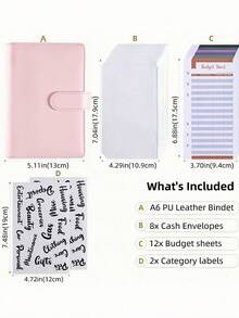 1个马卡龙色PU皮革活页夹现金预算账簿创意笔记本拉链袋预算资金整理器现金信封皮革预算活页夹带拉链信封最佳礼物
