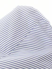 Chiquease Women's Casual Versatile Fashion Long Sleeve Single Pocket Lapel Single Breasted Blue And White Striped Loose Student College Back To School Shirt, Winter Fall Autumn New Year Thanksgiving - Blue and White - View 5