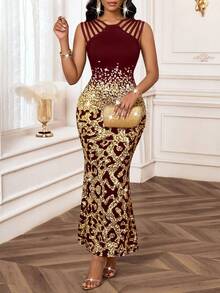 SHEIN Lady Váy đuôi cá họa tiết da báo thanh lịch dành cho nữ, mùa hè - Màu Đỏ Sâu - Xem 6