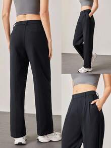 GLOWMODE 29" Warm Fleece Versatile Wrinkle-Resistant Stretchy Easy Pull-On Tailored Wide Leg Work Pants With Side Pockets Daily Casual Office Winter - Black - View 8