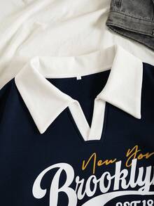 INAWLY 女士休闲宽松长袖翻领运动衫，百搭日常穿着 - 藏蓝色 - 查看 3