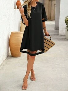 Breezaya 女士休闲拼接宽松短袖连衣裙