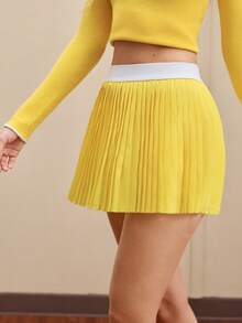 Cheerettes Váy thể thao thời trang mùa hè cạp chun xếp ly tương phản - Màu vàng - Xem 4