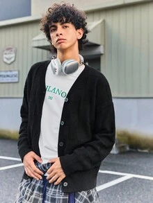 Open Phase STONE DISTRICT BAI YUE Senior Sense Of Light Mature Casual V-Neck Knitted Cardigan, Fall And Winter Men's Sweater Jacket, Plaid Pattern, Simple Commuting, Versatile Charm, Homecoming - Black - View 6