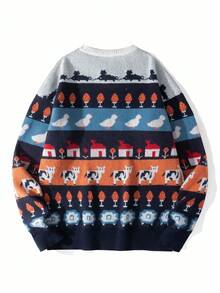 Manfinity EZcore Men's Casual Daily Animal Pattern Crew Neck Sweater, Autumn/Winter