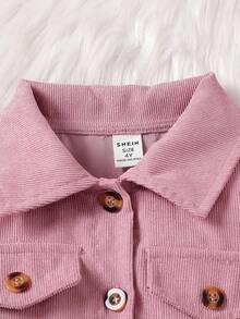 SHEIN Elladie kids 2件組少女夏季時尚翻領長袖外套與鬆緊腰花卉印花吊帶洋裝，親子款休閒度假穿搭 - 粉色 - 查看 3