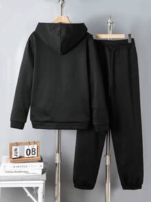 Teenage Boys Casual Hoodie Sweatshirt And Drawstring Pants Set, Suitable For Leisure And Sports Wear