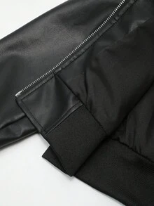 Bloopia 复古叛逆摇滚街头风时尚休闲简约女式秋冬万圣节设计创意实用口袋拉链皮夹克 - 黑色 - 查看 8